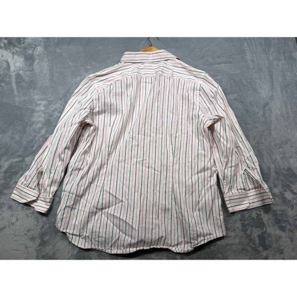 Lauren Ralph Lauren Shirt Womens XL White Pink Striped Curved Hem Button Up - Picture 2 of 5